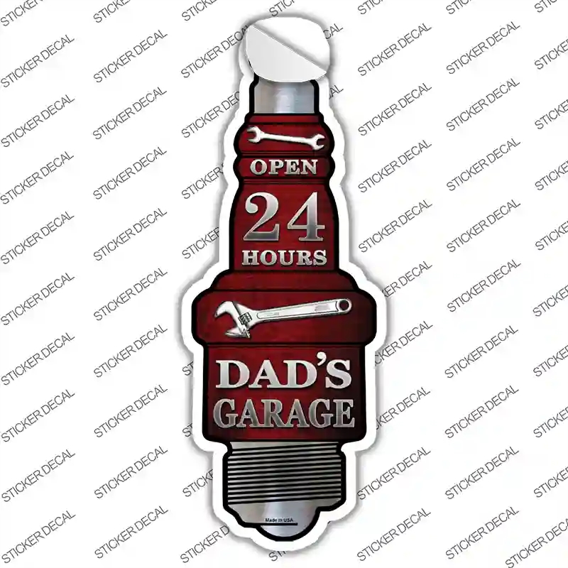 J-017s-L Dads Garage Novelty Spark Plug Sticker Decal - Large