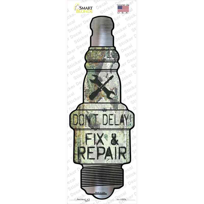 J-035s-M Fix & Repair Novelty Spark Plug Sticker Decal - Medium