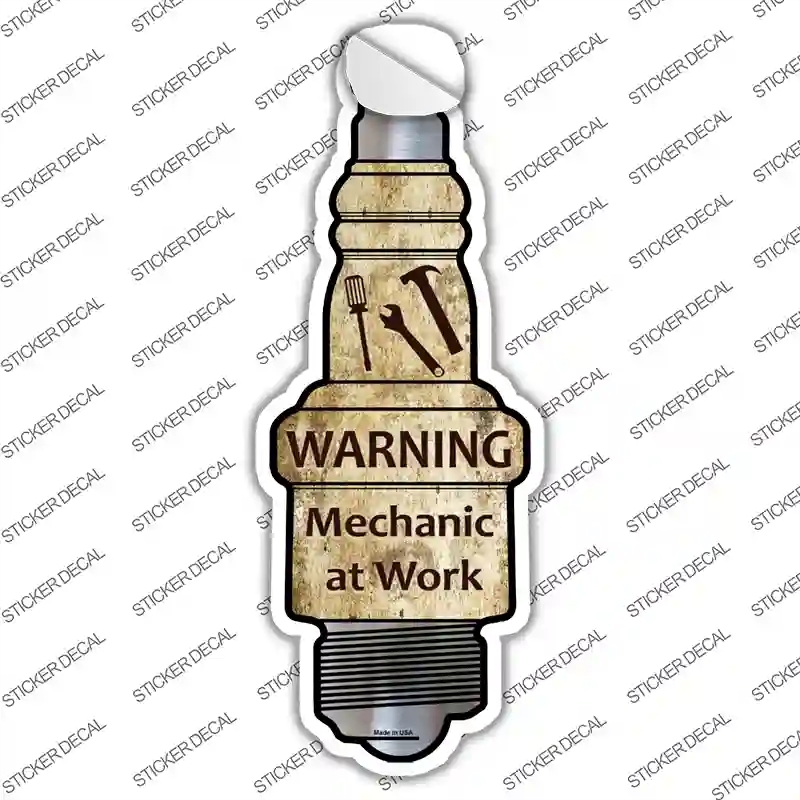 J-036s-XL Mechanic At Work Novelty Spark Plug Sticker Decal - Extra Large