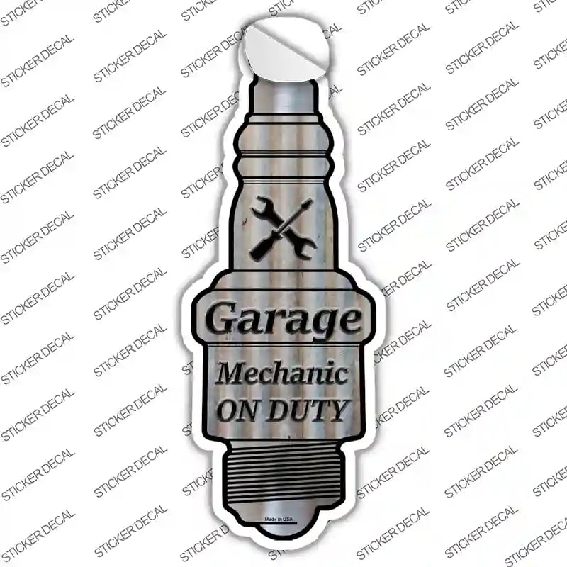 J-041s-XL Garage Mechanic on Duty Novelty Spark Plug Sticker Decal - Extra Large