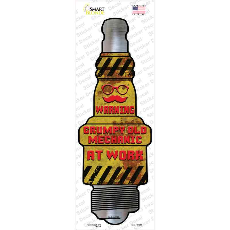 J-081s-M Old Mechanic At Work Novelty Spark Plug Sticker Decal - Medium