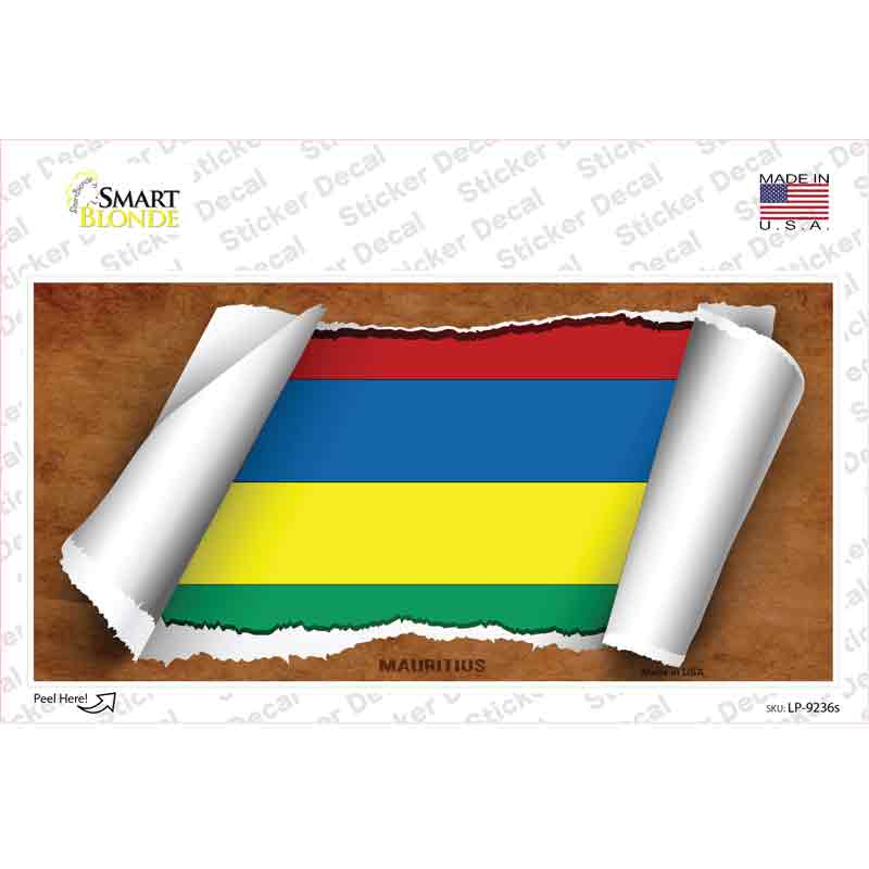 LP-9236s-M Mauritius Flag Scroll Novelty Sticker Decal - Medium