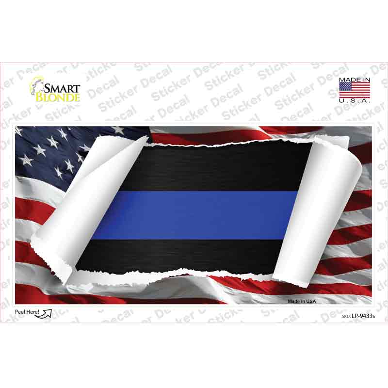 LP-9433s-M Thin Blue Line Scroll Novelty Sticker Decal - Medium