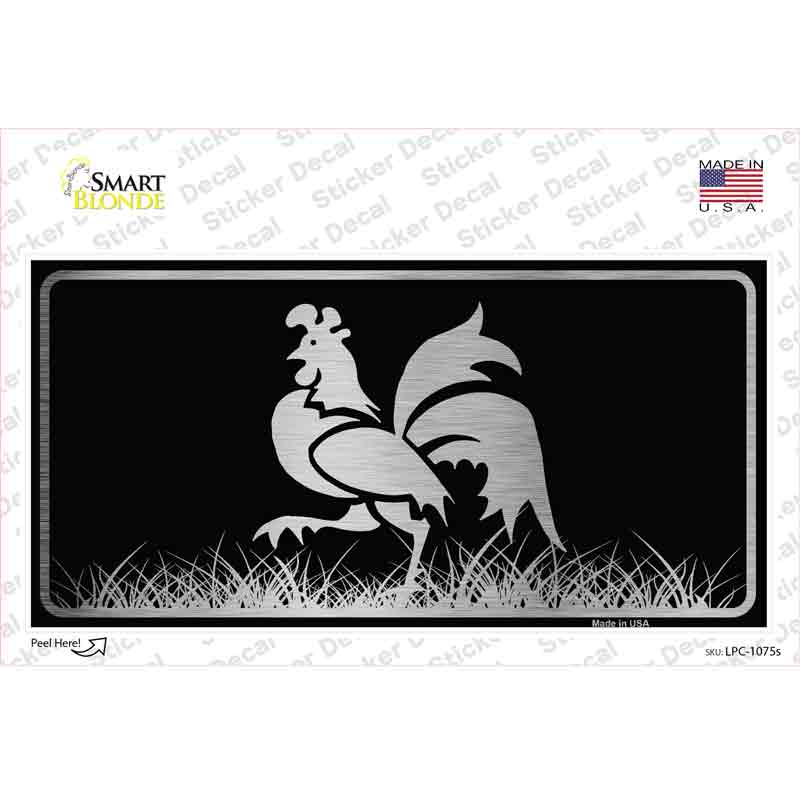 LPC-1075s-M Rooster Black Brushed Chrome Novelty Sticker Decal - Medium