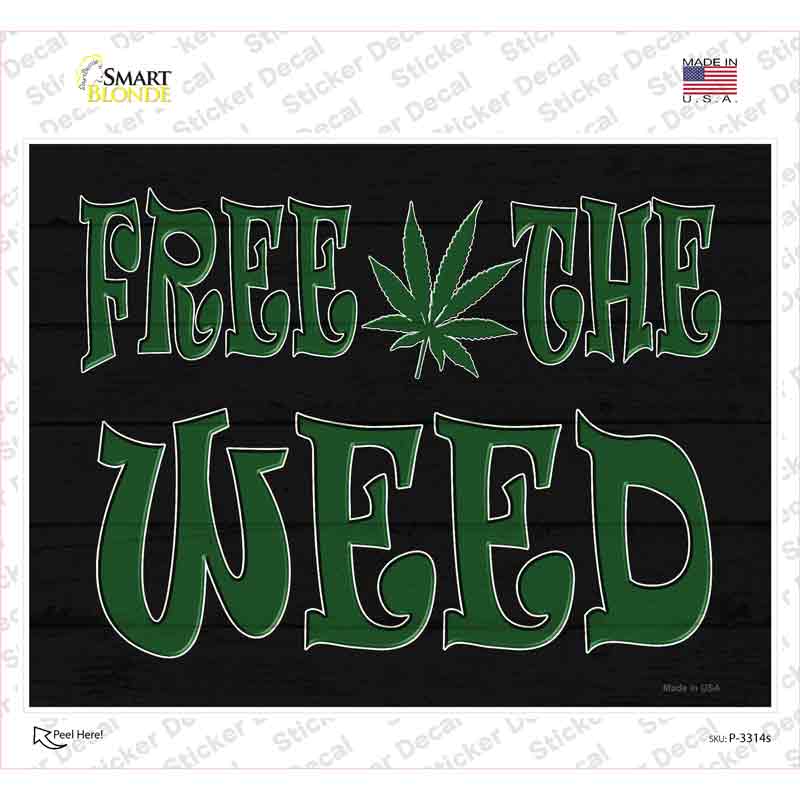 P-3314s-M Free the Weed Novelty Rectangle Sticker Decal - Medium