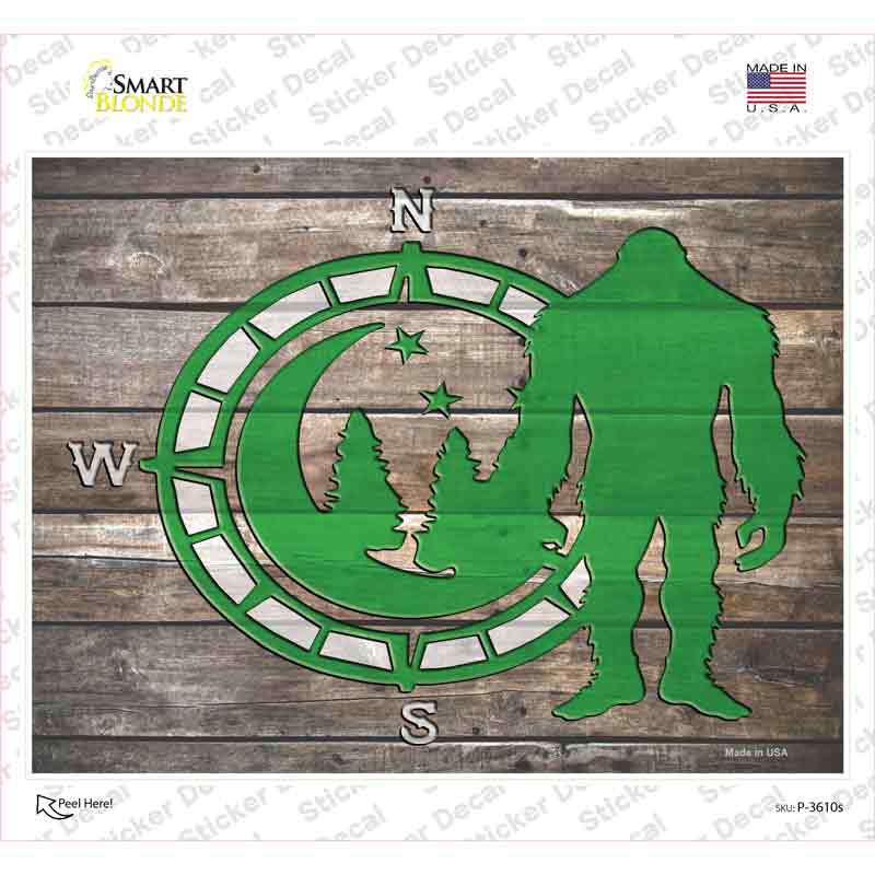 P-3610s-M Bigfoot Compass Novelty Rectangle Sticker Decal - Medium