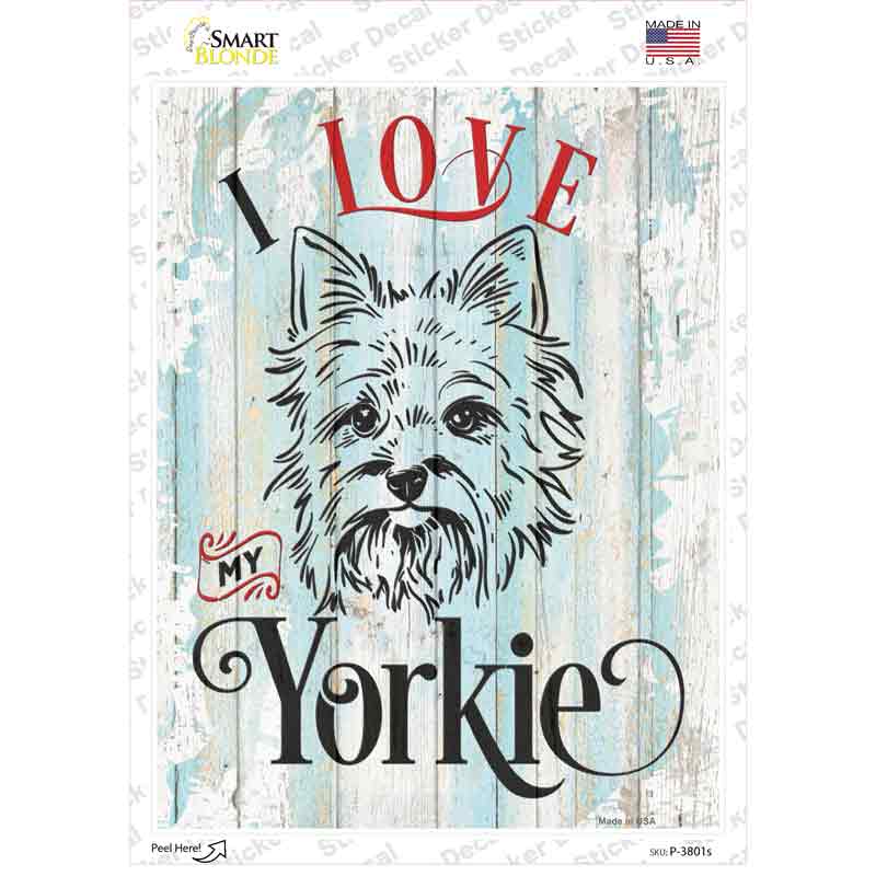 P-3801s-M I Love My Yorkie Novelty Rectangle Sticker Decal - Medium