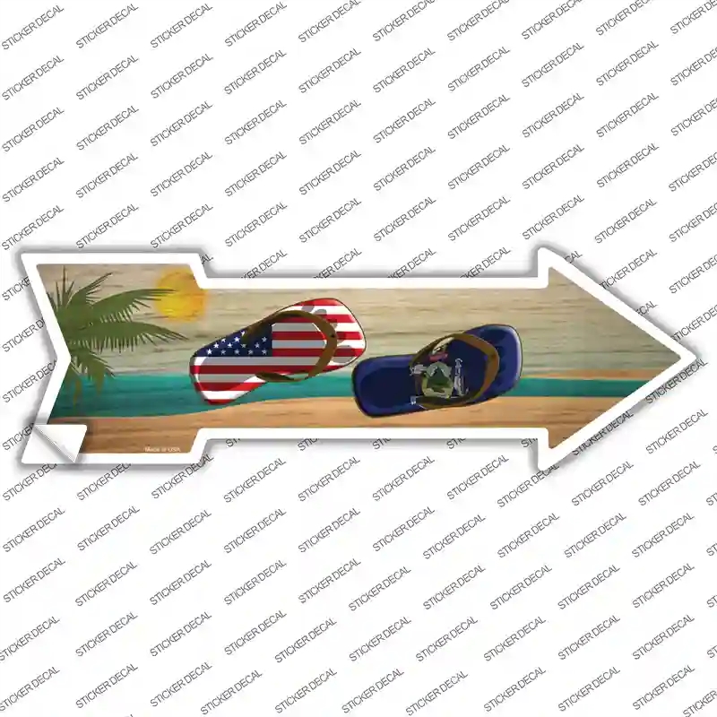 A-714s-S US & Maine Flag Flip Flop Novelty Arrow Sticker Decal - Small