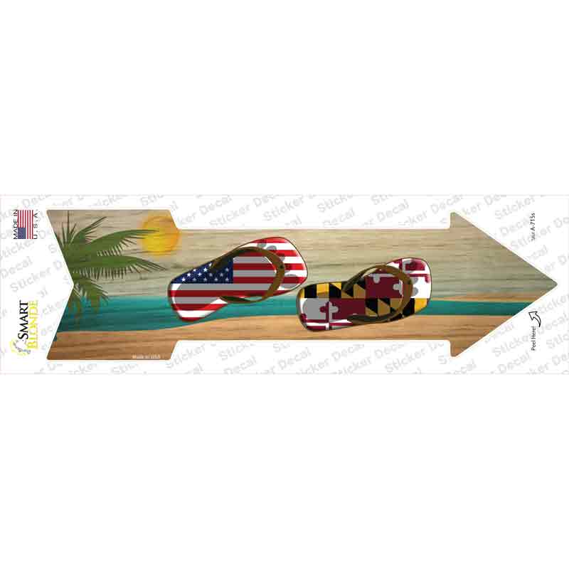 A-715s-M US & Maryland Flag Flip Flop Novelty Arrow Sticker Decal - Medium