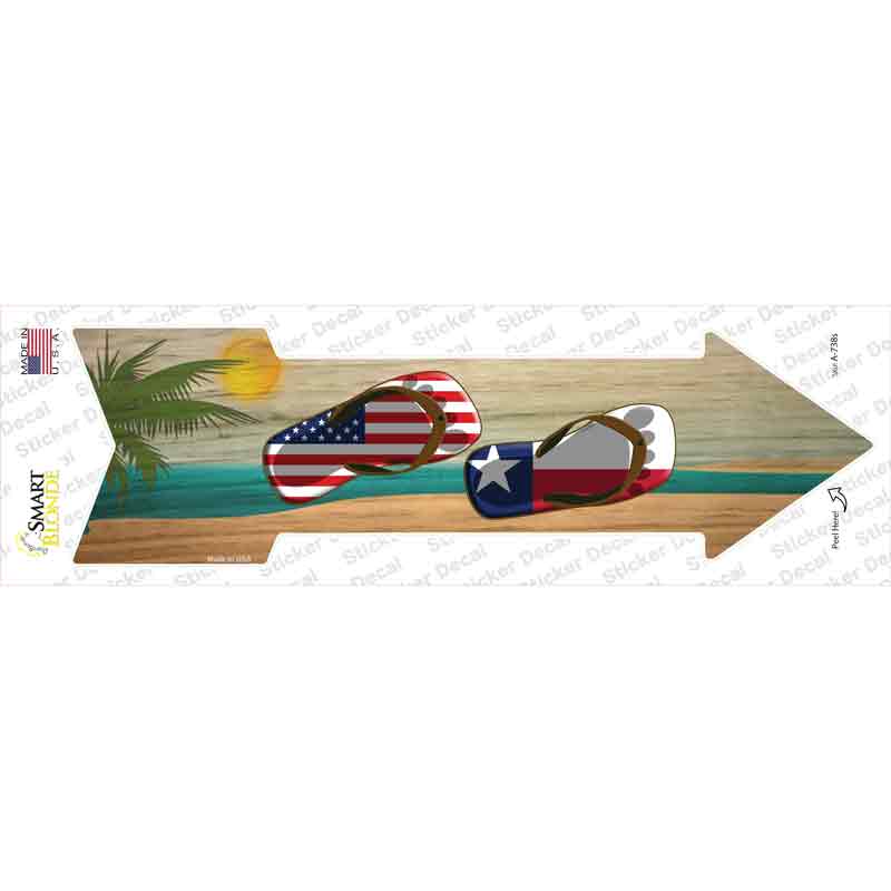 A-738s-M US & Texas Flag Flip Flop Novelty Arrow Sticker Decal - Medium