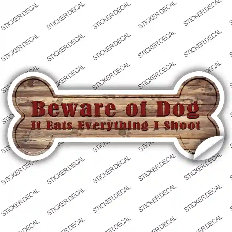 B-011s-S Beware of Dog Eats Everything Novelty Bone Sticker Decal - Small