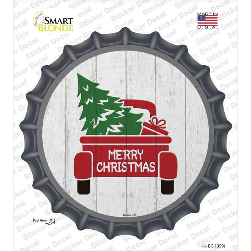 BC-1359s-M Christmas Tree in Truck Bed Novelty Bottle Cap Sticker Decal - Medium