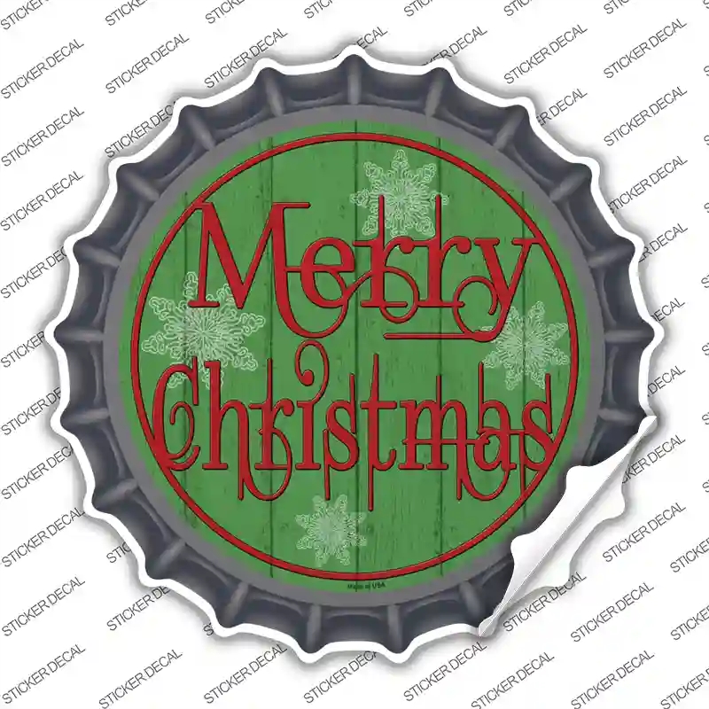 BC-1361s-S Merry Christmas Green Wood Novelty Bottle Cap Sticker Decal - Small