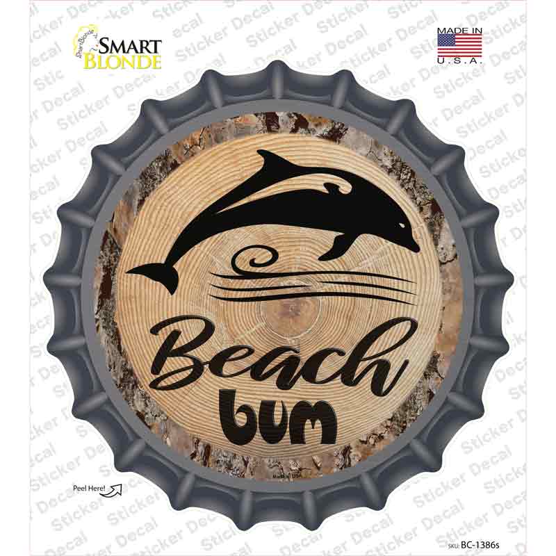 BC-1386s-M Beach Bum Dolphin Novelty Bottle Cap Sticker Decal - Medium