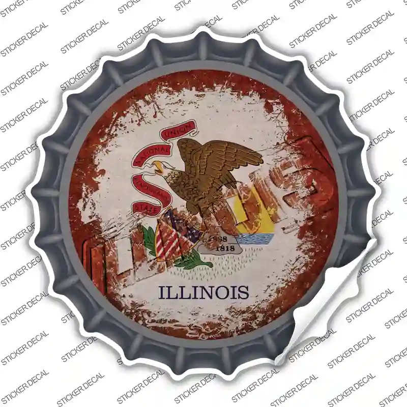 BC-1178s-S Illinois Rusty Stamped Novelty Bottle Cap Sticker Decal - Small