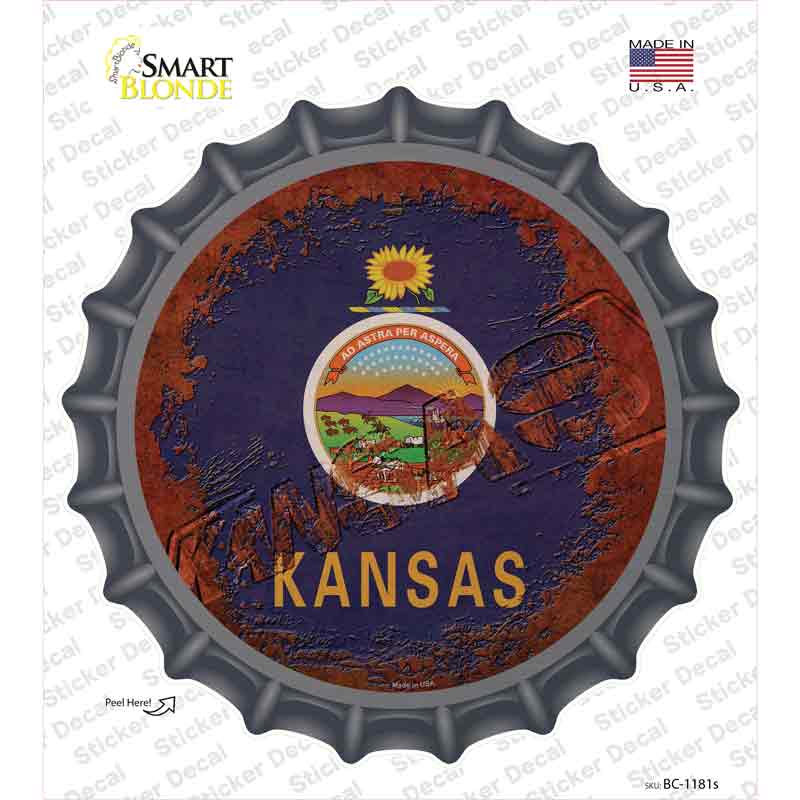 BC-1181s-M Kansas Rusty Stamped Novelty Bottle Cap Sticker Decal - Medium