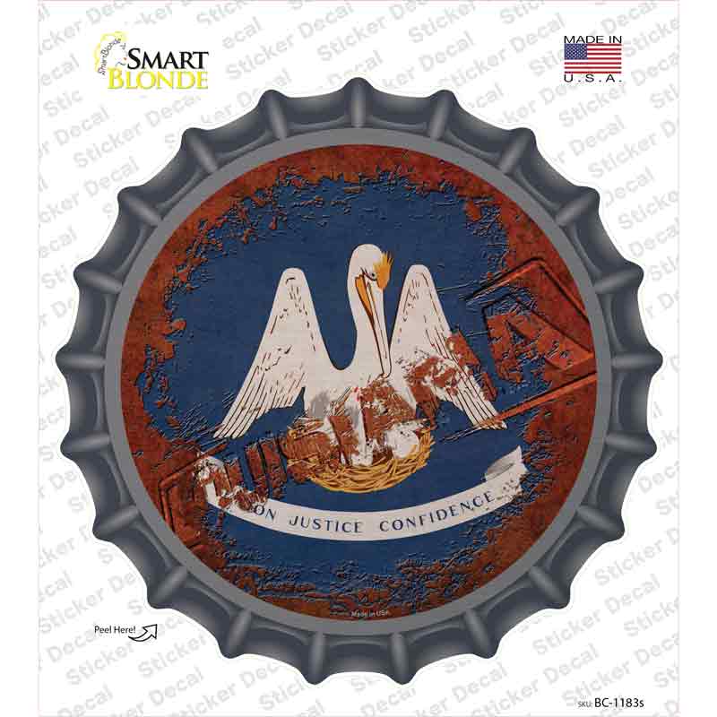 BC-1183s-M Louisiana Rusty Stamped Novelty Bottle Cap Sticker Decal - Medium