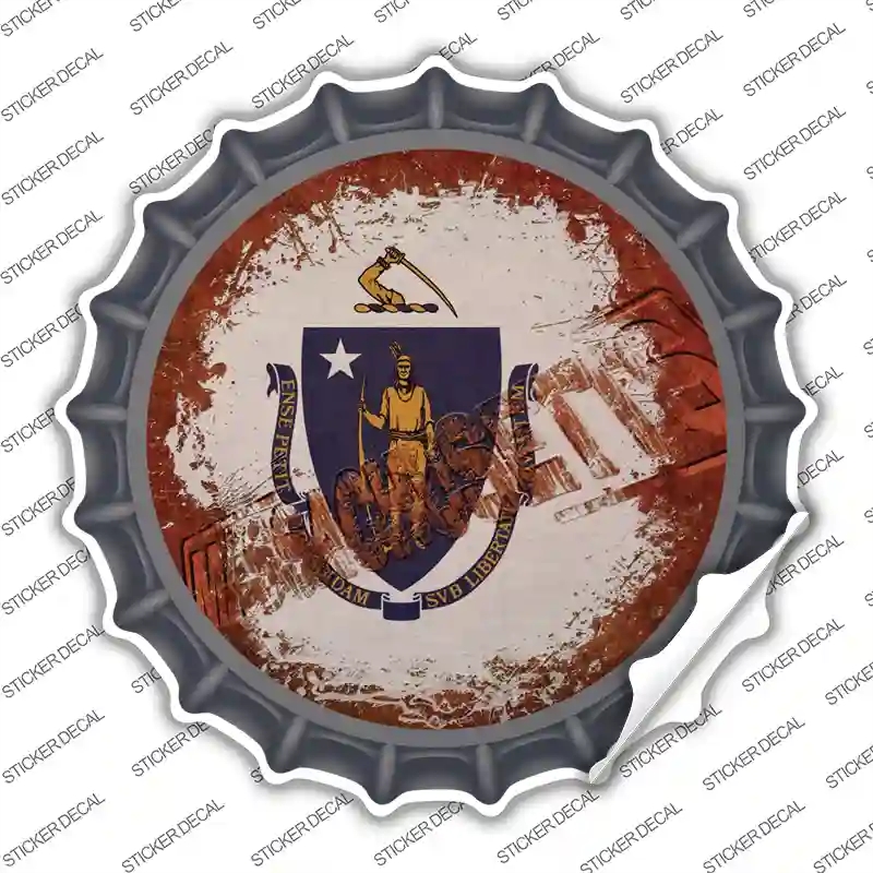 BC-1186s-L Massachusetts Rusty Stamped Novelty Bottle Cap Sticker Decal - Large