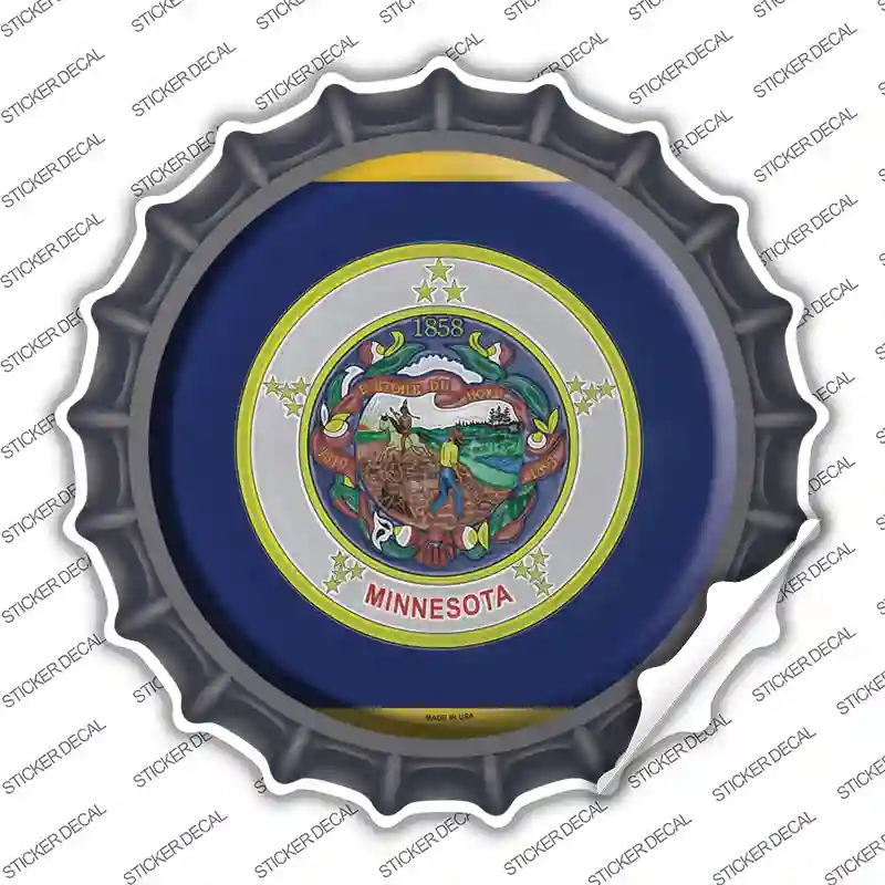 BC-122s-S Minnesota State Flag Novelty Bottle Cap Sticker Decal - Small
