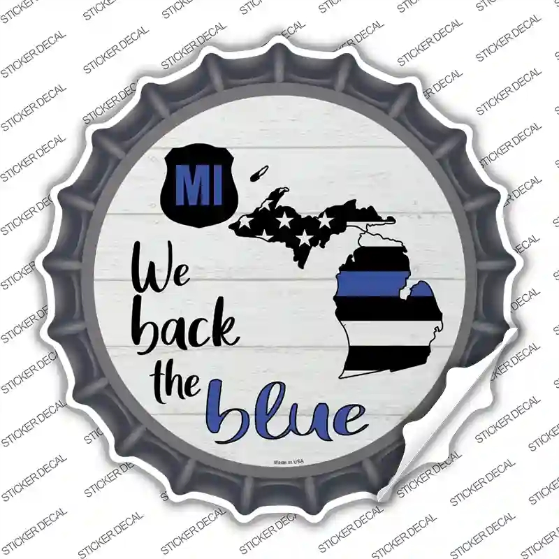BC-1251s-L Michigan Back the Blue Novelty Bottle Cap Sticker Decal - Large