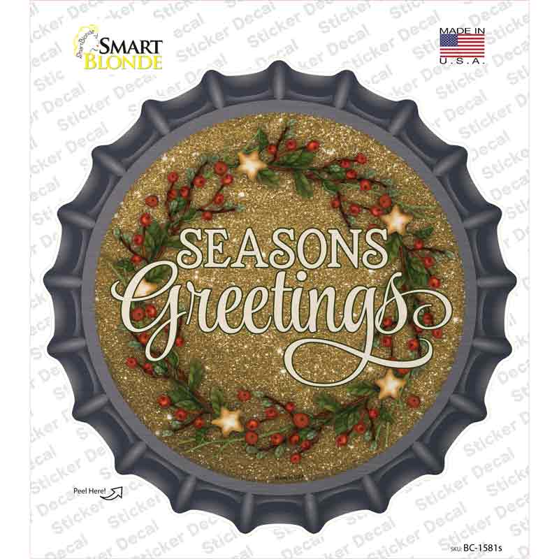 BC-1581s-M Seasons Greetings Glitter Novelty Bottle Cap Sticker Decal - Medium