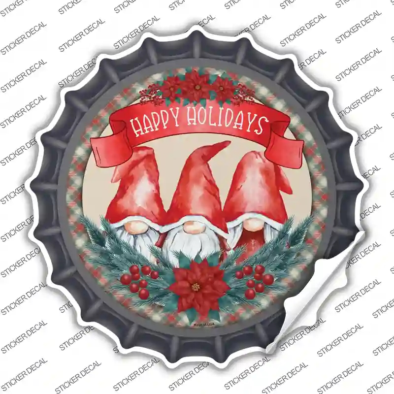 BC-1582s-L Happy Holidays Gnomes Novelty Bottle Cap Sticker Decal - Large