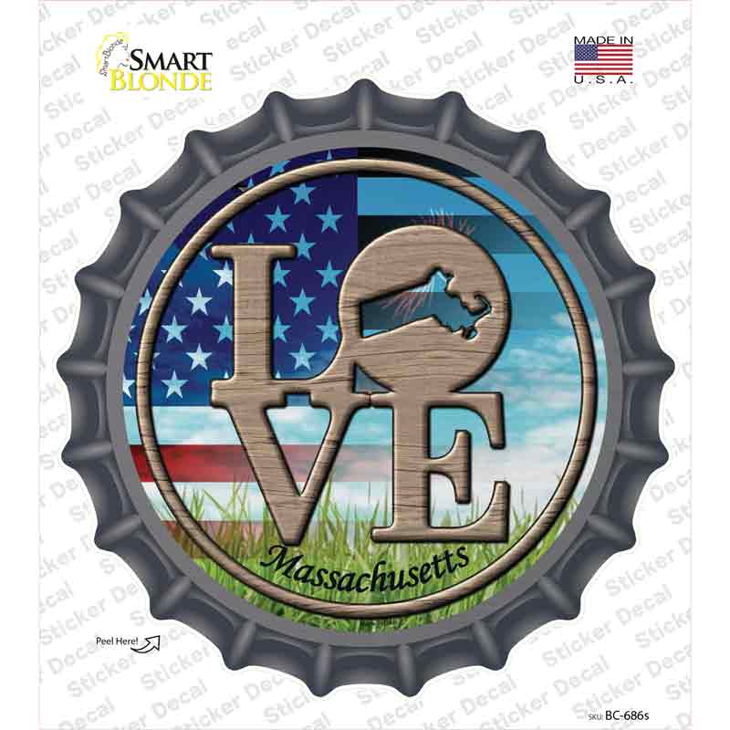 BC-686s-M Love Massachusetts Novelty Bottle Cap Sticker Decal - Medium