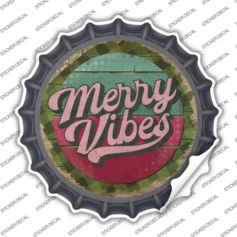 BC-1555s-L Merry Vibes Green Novelty Bottle Cap Sticker Decal - Large