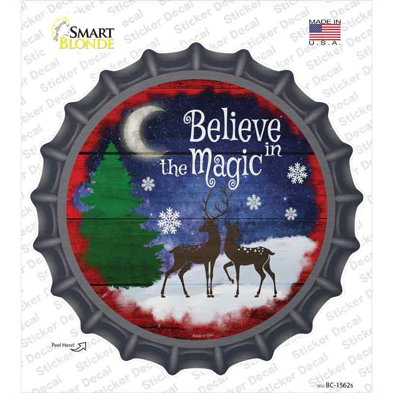 BC-1562s-M Believe in Magic Reindeer Novelty Bottle Cap Sticker Decal - Medium