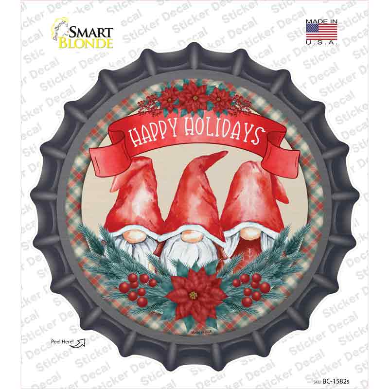 BC-1582s-M Happy Holidays Gnomes Novelty Bottle Cap Sticker Decal - Medium