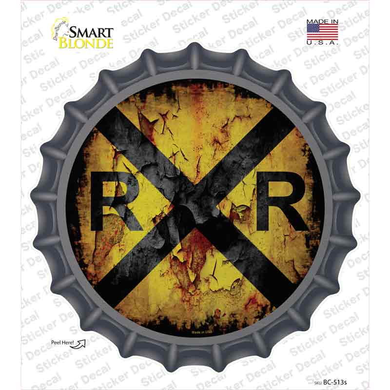 BC-513s-M Vintage Railroad Crossing Novelty Bottle Cap Sticker Decal - Medium