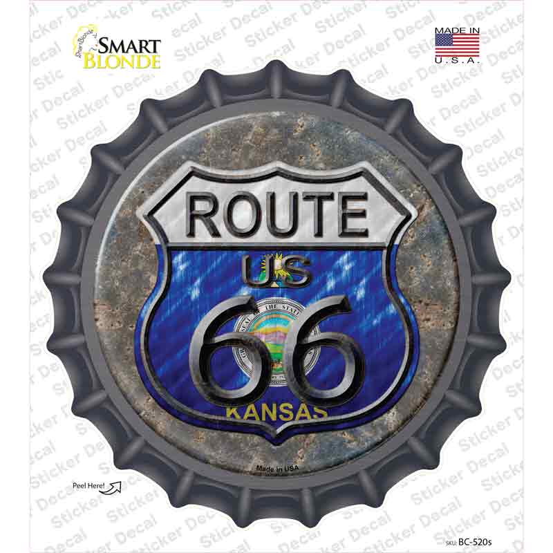 BC-520s-M Kansas Route 66 Novelty Bottle Cap Sticker Decal - Medium