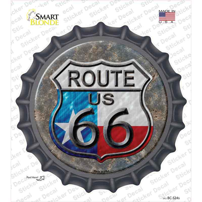 BC-524s-M Texas Route 66 Novelty Bottle Cap Sticker Decal - Medium