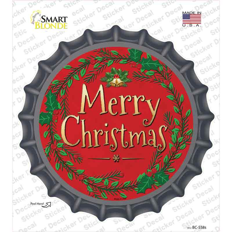 BC-558s-M Merry Christmas Red Wreath Novelty Bottle Cap Sticker Decal - Medium