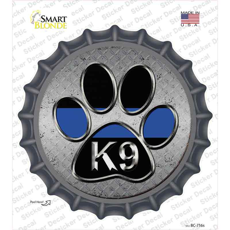 BC-716s-M Paw Thin Blue Line K-9 Novelty Bottle Cap Sticker Decal - Medium