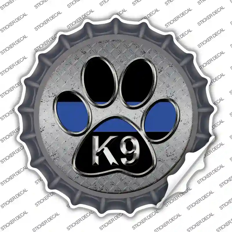 BC-716s-S Paw Thin Blue Line K-9 Novelty Bottle Cap Sticker Decal - Small