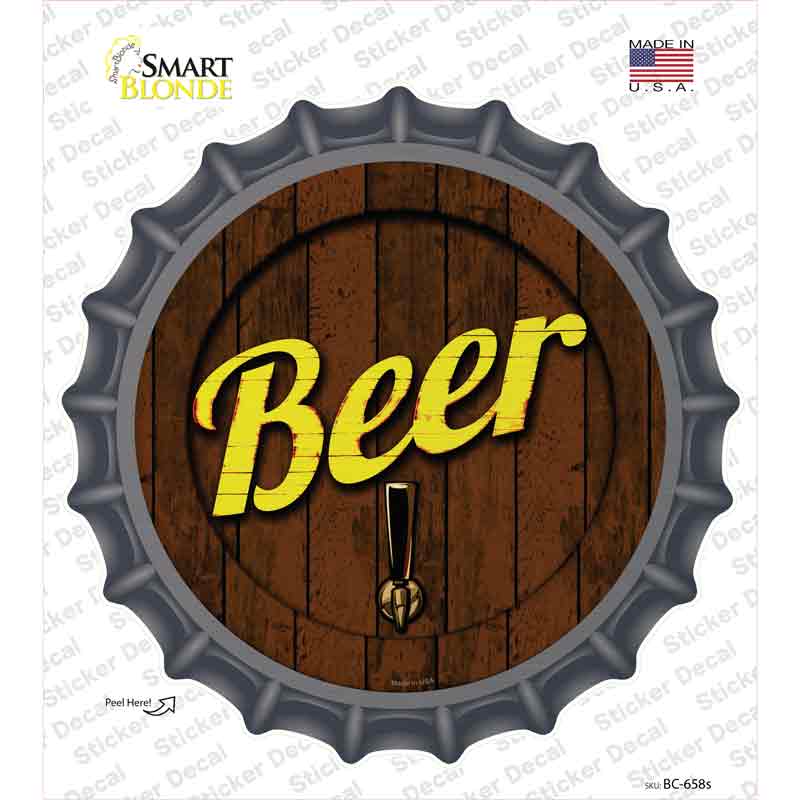 BC-658s-M Beer Keg Tap Novelty Bottle Cap Sticker Decal - Medium