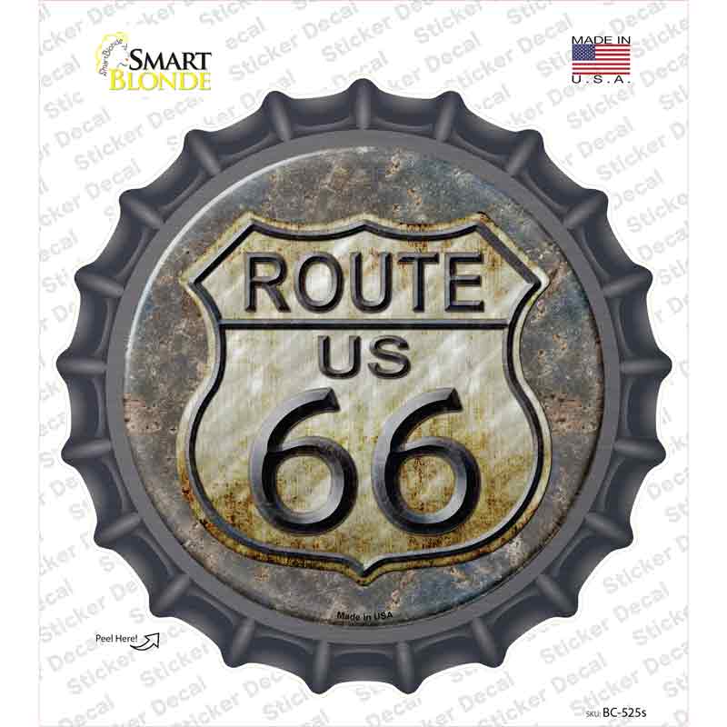 BC-525s-M Rusty Route 66 Novelty Bottle Cap Sticker Decal - Medium
