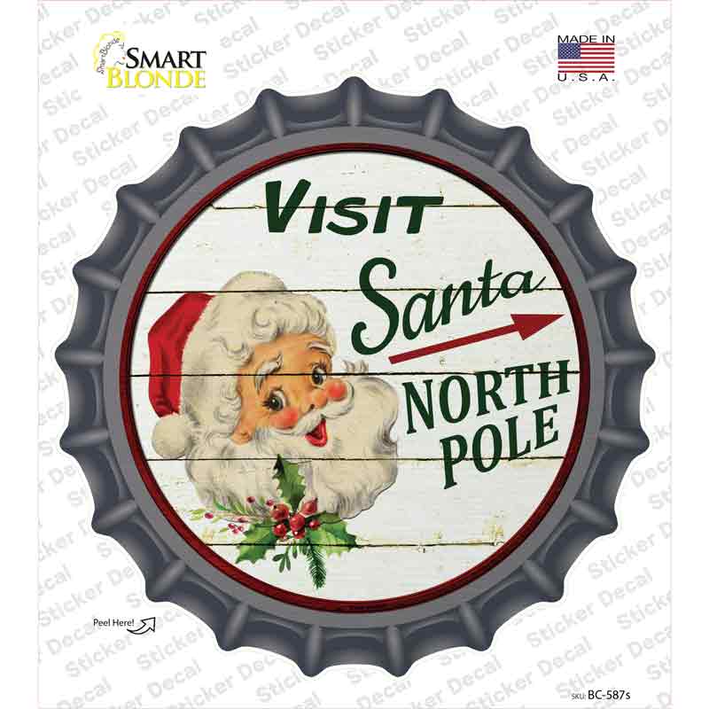 BC-587s-M Visit Santa Novelty Bottle Cap Sticker Decal - Medium