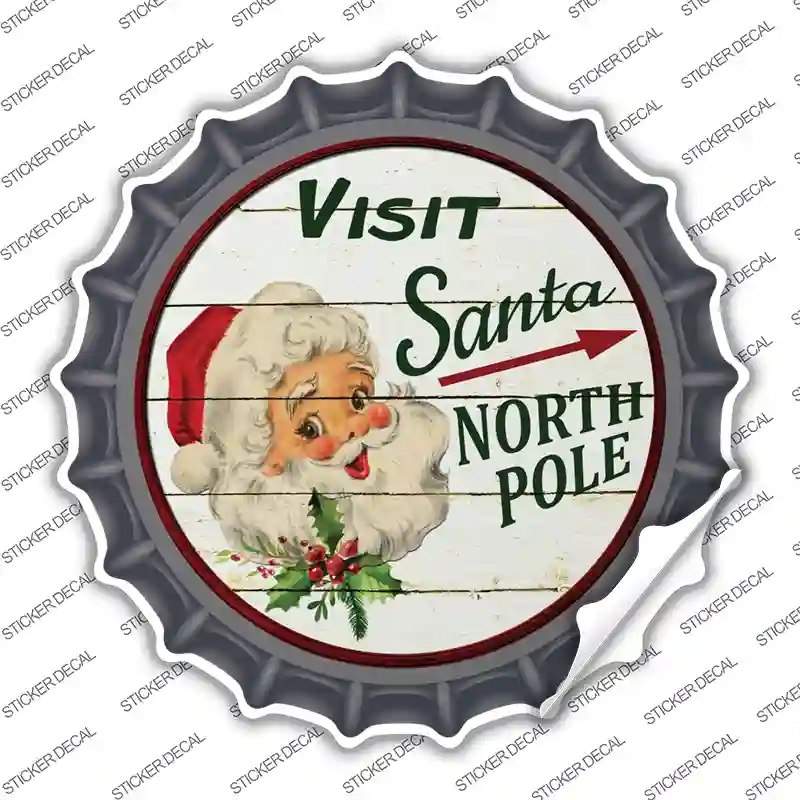 BC-587s-S Visit Santa Novelty Bottle Cap Sticker Decal - Small
