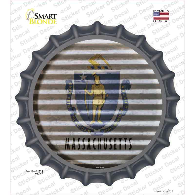 BC-931s-M Massachusetts Flag Corrugated Novelty Bottle Cap Sticker Decal - Medium
