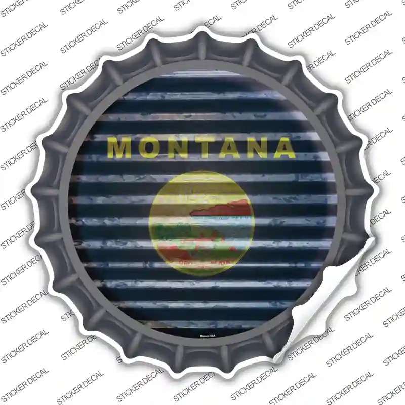 BC-936s-S Montana Flag Corrugated Novelty Bottle Cap Sticker Decal - Small