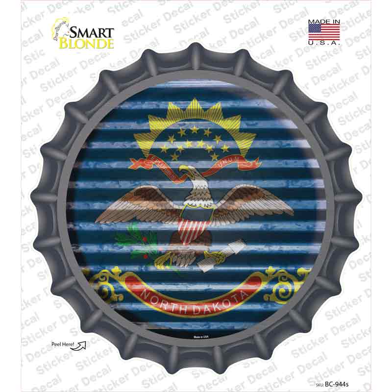 BC-944s-M North Dakota Flag Corrugated Novelty Bottle Cap Sticker Decal - Medium