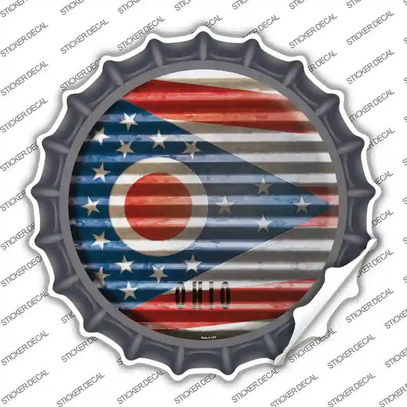BC-945s-S Ohio Flag Corrugated Novelty Bottle Cap Sticker Decal - Small