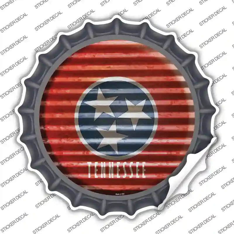 BC-952s-S Tennessee Flag Corrugated Novelty Bottle Cap Sticker Decal - Small
