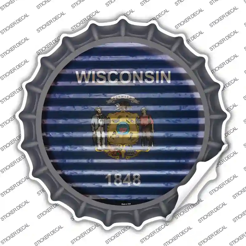 BC-959s-S Wisconsin Flag Corrugated Novelty Bottle Cap Sticker Decal - Small