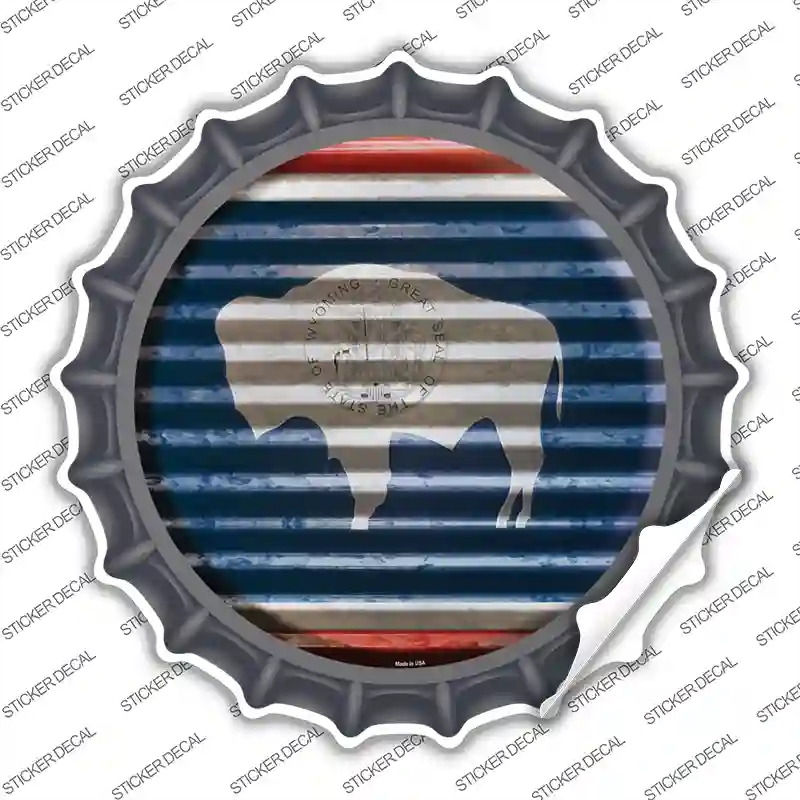 BC-960s-S Wyoming Flag Corrugated Novelty Bottle Cap Sticker Decal - Small