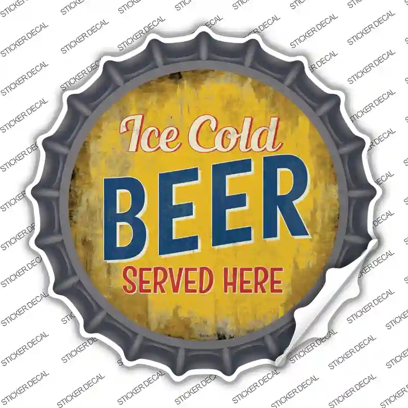 BC-848s-S Ice Cold Beer Served Here Novelty Bottle Cap Sticker Decal - Small