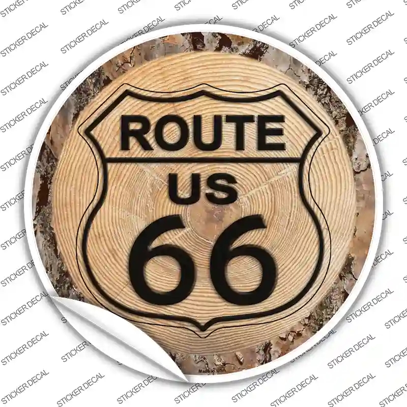 C-1399s-S US Route 66 Wood Novelty Circle Sticker Decal - Small