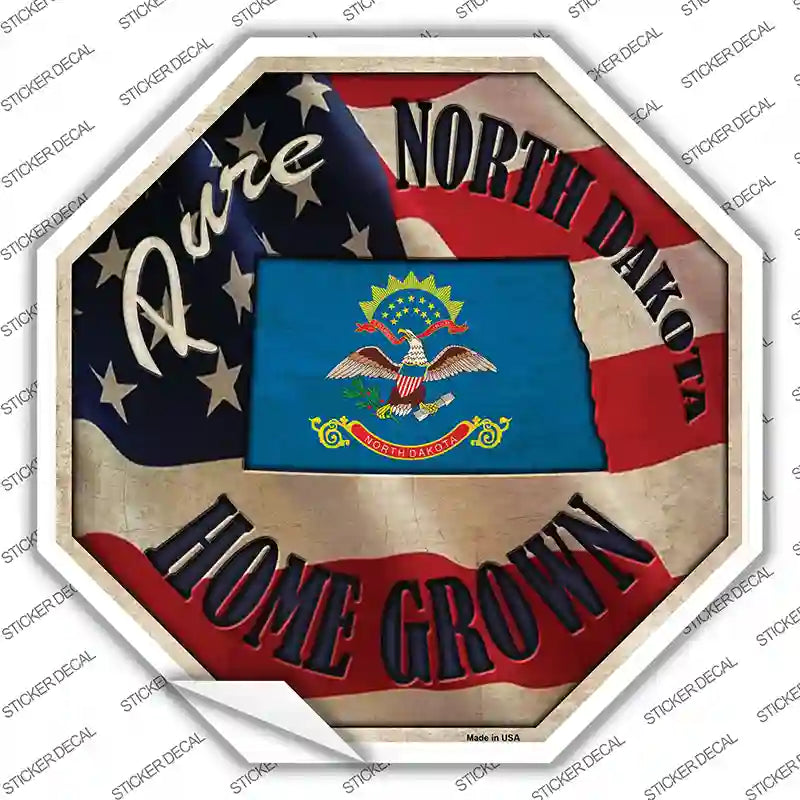 BS-435s-L North Dakota Home Grown Novelty Octagon Sticker Decal - Large